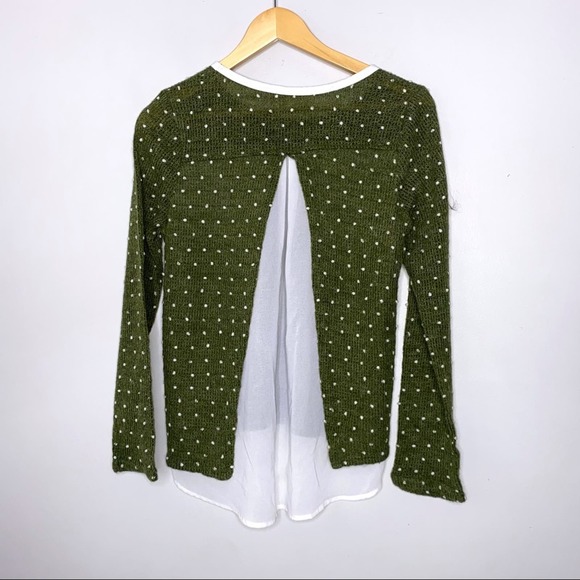 Composed Olive Green Swiss Dot Shirttail Sweater Top Size M - Picture 3 of 3